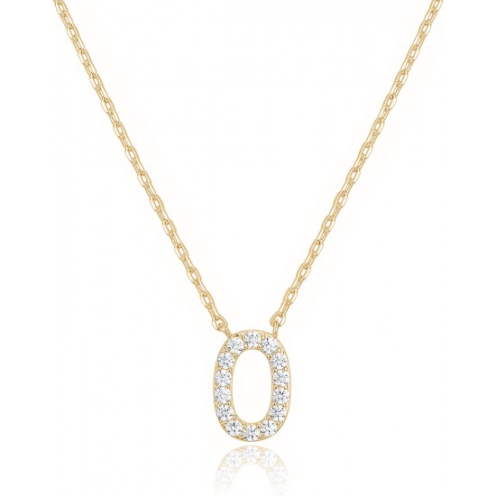 14K Gold Plated Cubic Zirconia Initial Necklace | Letter Dainty Necklaces for Women