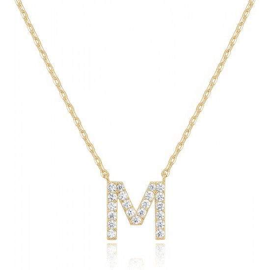 14K Gold Plated Cubic Zirconia Initial Necklace | Letter Dainty Necklaces for Women