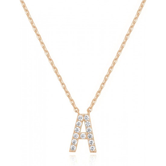 14K Gold Plated Cubic Zirconia Initial Necklace | Letter Dainty Necklaces for Women