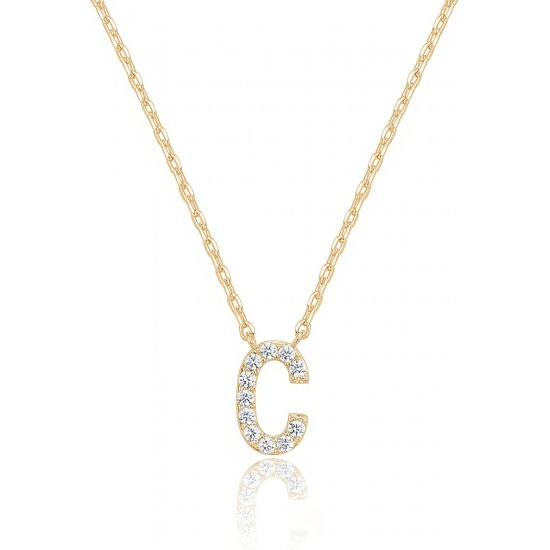 14K Gold Plated Cubic Zirconia Initial Necklace | Letter Dainty Necklaces for Women