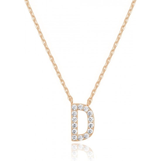 14K Gold Plated Cubic Zirconia Initial Necklace | Letter Dainty Necklaces for Women