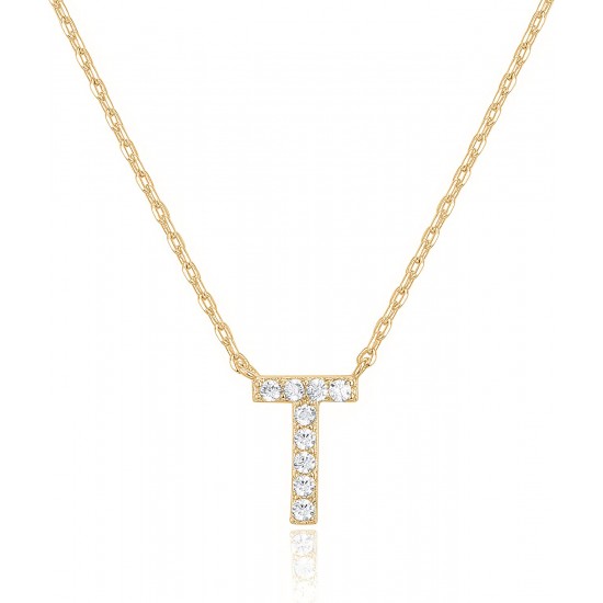 14K Gold Plated Cubic Zirconia Initial Necklace | Letter Dainty Necklaces for Women