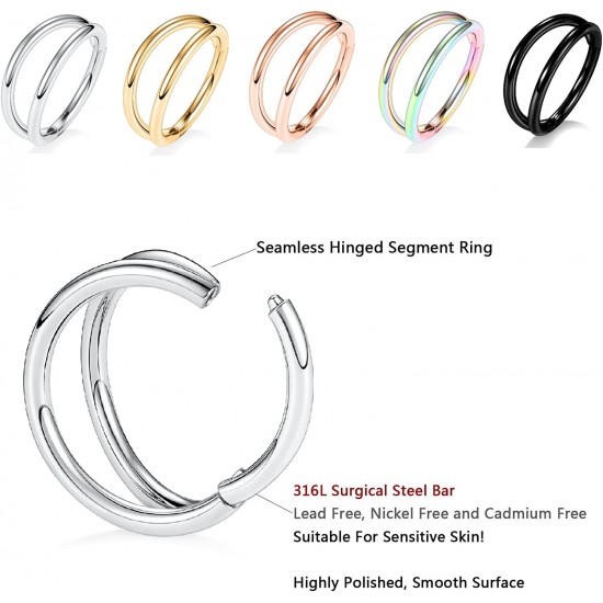 316L Surgical Steel Septum Clicker Ring Nose Ring Hoop Sleeper Hoop Earring  Nose Piercing Jewelry for Women Girls