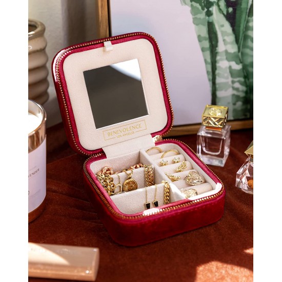 Travel Jewelry Box Organizer | Travel Jewelry Case, Jewelry Travel Organizer | Small Jewelry Box for Women, Jewelry Travel Case | Earring Organizer with Mirror