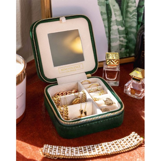 Travel Jewelry Box Organizer | Travel Jewelry Case, Jewelry Travel Organizer | Small Jewelry Box for Women, Jewelry Travel Case | Earring Organizer with Mirror
