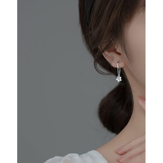 925 Sterling Silver Flower Chain Drop Earrings Hoop for Women Teen Girls Huggie Hoop Dangle Earrings Chain