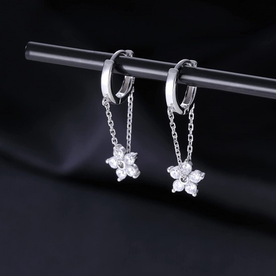 925 Sterling Silver Flower Chain Drop Earrings Hoop for Women Teen Girls Huggie Hoop Dangle Earrings Chain