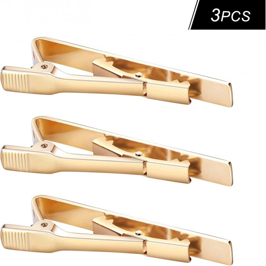 3 Pack Tie Clips for Men, Classic Tie Clip Silver Gold Black Necktie Tie Bar Pinch Clips Suitable for Wedding Anniversary Business