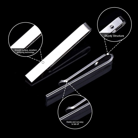 3 Pack Tie Clips for Men, Classic Tie Clip Silver Gold Black Necktie Tie Bar Pinch Clips Suitable for Wedding Anniversary Business