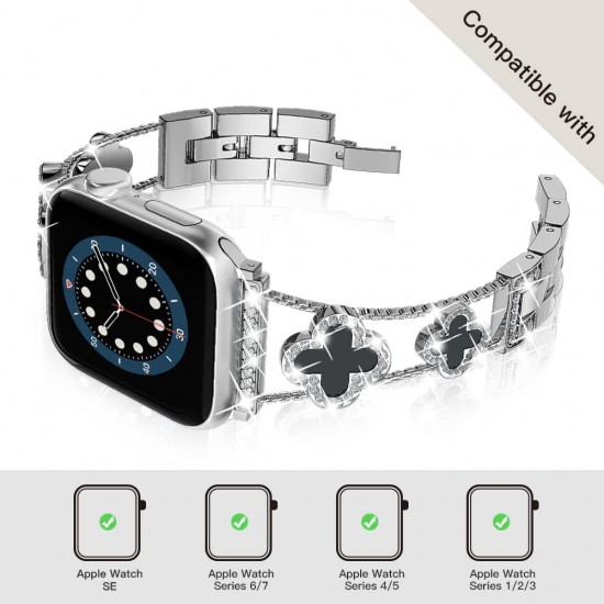 Cute Luxury Metal Zirconic Diamond Slim Glitter Watch Band for Apple Watch 38mm 40mm 42mm 44mm,Women Bling Band for iWatch