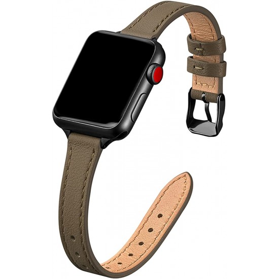 Slim Leather Bands for Apple Watch 38mm 40mm 41mm 42mm 44mm 45mm 49mm, Leather Watch Thin Wristband for iWatch Ultra SE Series 8/7/6/5/4/3/2/1