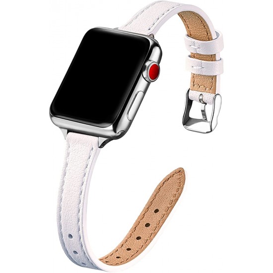 Slim Leather Bands for Apple Watch 38mm 40mm 41mm 42mm 44mm 45mm 49mm, Leather Watch Thin Wristband for iWatch Ultra SE Series 8/7/6/5/4/3/2/1