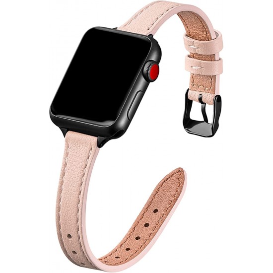 Slim Leather Bands for Apple Watch 38mm 40mm 41mm 42mm 44mm 45mm 49mm, Leather Watch Thin Wristband for iWatch Ultra SE Series 8/7/6/5/4/3/2/1