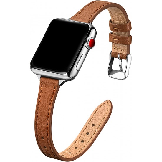 Slim Leather Bands for Apple Watch 38mm 40mm 41mm 42mm 44mm 45mm 49mm, Leather Watch Thin Wristband for iWatch Ultra SE Series 8/7/6/5/4/3/2/1