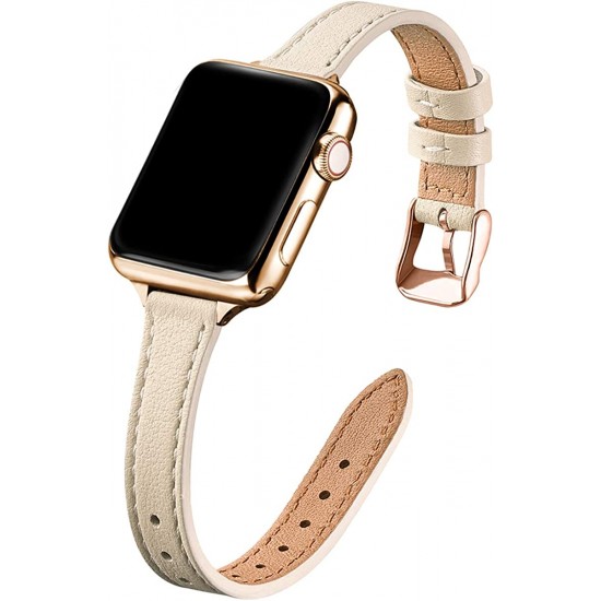 Slim Leather Bands for Apple Watch 38mm 40mm 41mm 42mm 44mm 45mm 49mm, Leather Watch Thin Wristband for iWatch Ultra SE Series 8/7/6/5/4/3/2/1