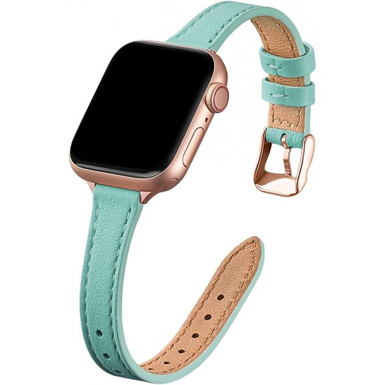 Slim Leather Bands for Apple Watch 38mm 40mm 41mm 42mm 44mm 45mm 49mm, Leather Watch Thin Wristband for iWatch Ultra SE Series 8/7/6/5/4/3/2/1