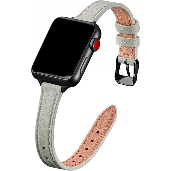 Slim Leather Bands for Apple Watch 38mm 40mm 41mm 42mm 44mm 45mm 49mm, Leather Watch Thin Wristband for iWatch Ultra SE Series 8/7/6/5/4/3/2/1