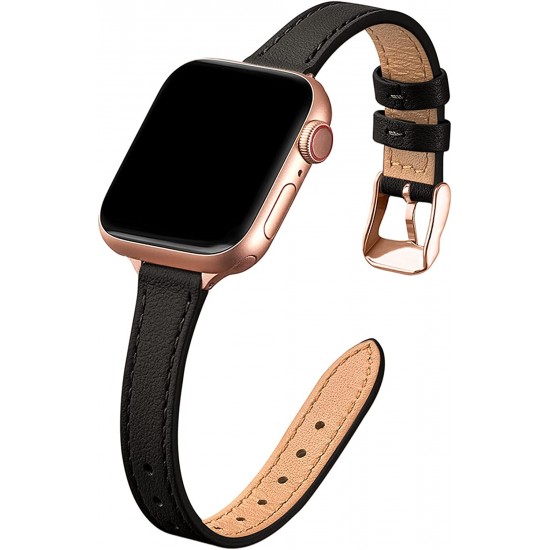 Slim Leather Bands for Apple Watch 38mm 40mm 41mm 42mm 44mm 45mm 49mm, Leather Watch Thin Wristband for iWatch Ultra SE Series 8/7/6/5/4/3/2/1