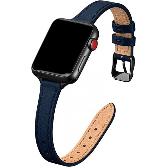 Slim Leather Bands for Apple Watch 38mm 40mm 41mm 42mm 44mm 45mm 49mm, Leather Watch Thin Wristband for iWatch Ultra SE Series 8/7/6/5/4/3/2/1