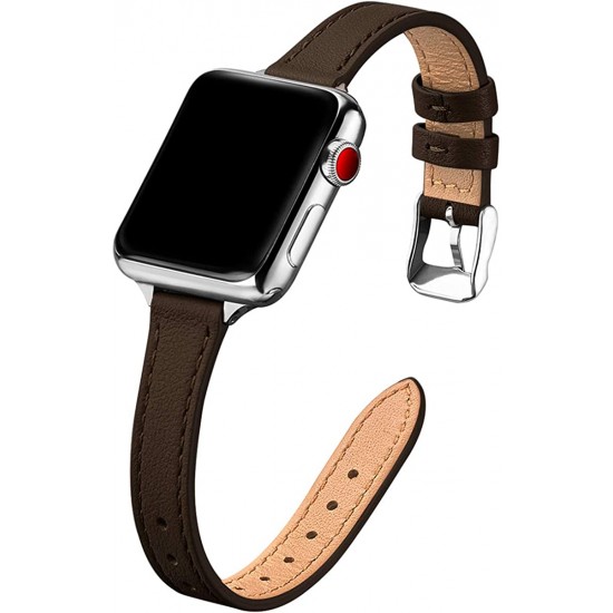 Slim Leather Bands for Apple Watch 38mm 40mm 41mm 42mm 44mm 45mm 49mm, Leather Watch Thin Wristband for iWatch Ultra SE Series 8/7/6/5/4/3/2/1