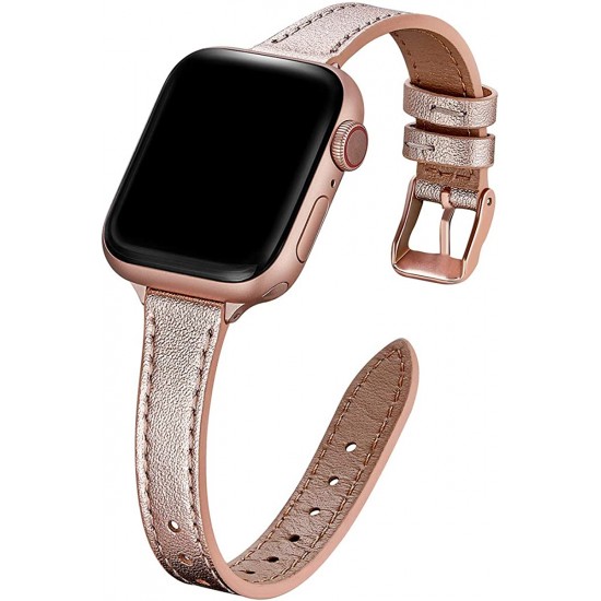 Slim Leather Bands for Apple Watch 38mm 40mm 41mm 42mm 44mm 45mm 49mm, Leather Watch Thin Wristband for iWatch Ultra SE Series 8/7/6/5/4/3/2/1