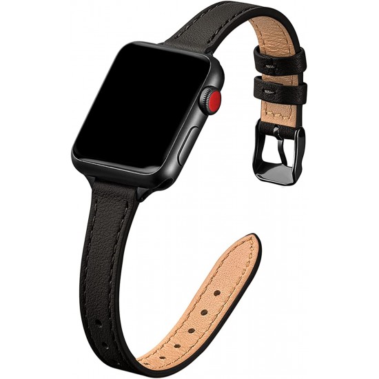 Slim Leather Bands for Apple Watch 38mm 40mm 41mm 42mm 44mm 45mm 49mm, Leather Watch Thin Wristband for iWatch Ultra SE Series 8/7/6/5/4/3/2/1