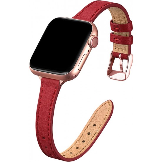 Slim Leather Bands for Apple Watch 38mm 40mm 41mm 42mm 44mm 45mm 49mm, Leather Watch Thin Wristband for iWatch Ultra SE Series 8/7/6/5/4/3/2/1