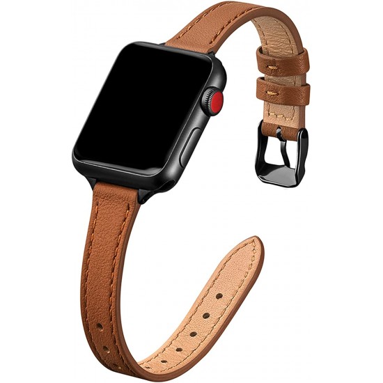 Slim Leather Bands for Apple Watch 38mm 40mm 41mm 42mm 44mm 45mm 49mm, Leather Watch Thin Wristband for iWatch Ultra SE Series 8/7/6/5/4/3/2/1