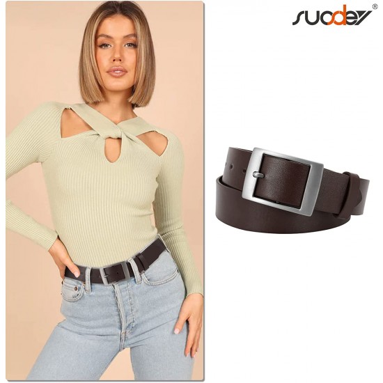 Fashion Womens Genuine Leather Belt, Cowhide Waist Belt with Pin Buckle for Jeans Pants