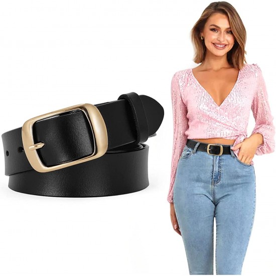 Fashion Womens Genuine Leather Belt, Cowhide Waist Belt with Pin Buckle for Jeans Pants