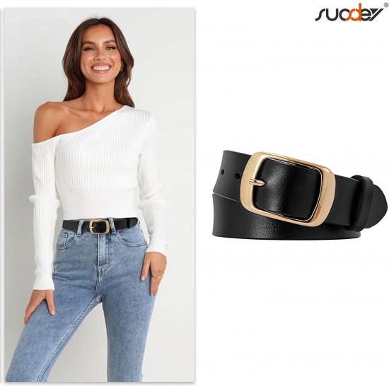 Fashion Womens Genuine Leather Belt, Cowhide Waist Belt with Pin Buckle for Jeans Pants