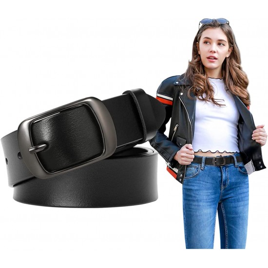 Fashion Womens Genuine Leather Belt, Cowhide Waist Belt with Pin Buckle for Jeans Pants