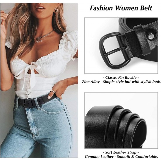 Fashion Womens Genuine Leather Belt, Cowhide Waist Belt with Pin Buckle for Jeans Pants