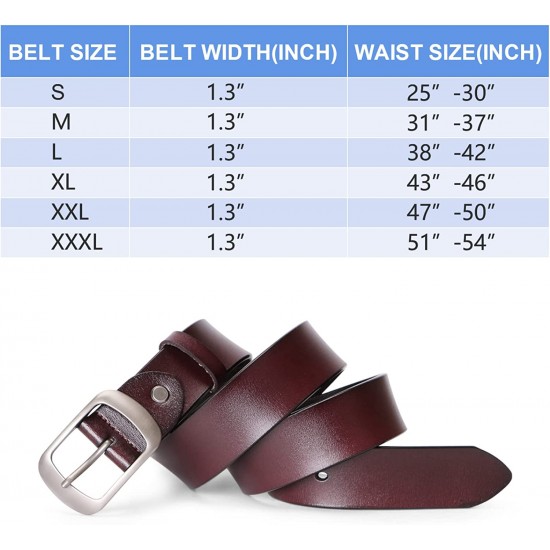 Fashion Womens Genuine Leather Belt, Cowhide Waist Belt with Pin Buckle for Jeans Pants