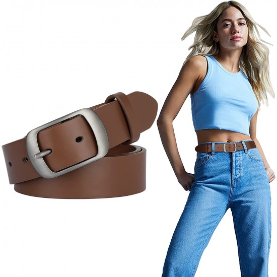 Fashion Womens Genuine Leather Belt, Cowhide Waist Belt with Pin Buckle for Jeans Pants