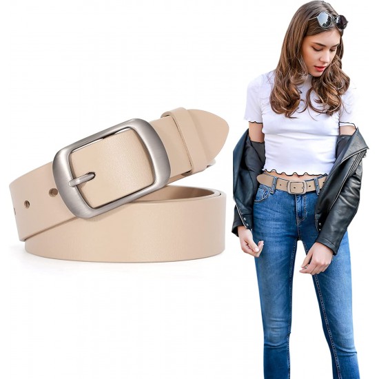 Fashion Womens Genuine Leather Belt, Cowhide Waist Belt with Pin Buckle for Jeans Pants