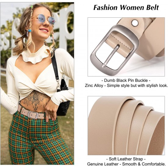 Fashion Womens Genuine Leather Belt, Cowhide Waist Belt with Pin Buckle for Jeans Pants