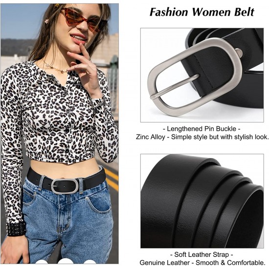 Fashion Womens Genuine Leather Belt, Cowhide Waist Belt with Pin Buckle for Jeans Pants