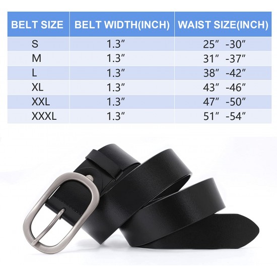 Fashion Womens Genuine Leather Belt, Cowhide Waist Belt with Pin Buckle for Jeans Pants