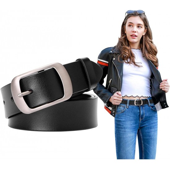 Fashion Womens Genuine Leather Belt, Cowhide Waist Belt with Pin Buckle for Jeans Pants