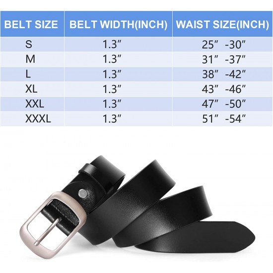 Fashion Womens Genuine Leather Belt, Cowhide Waist Belt with Pin Buckle for Jeans Pants