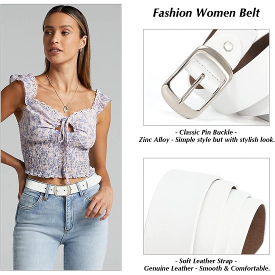 Fashion Womens Genuine Leather Belt, Cowhide Waist Belt with Pin Buckle for Jeans Pants