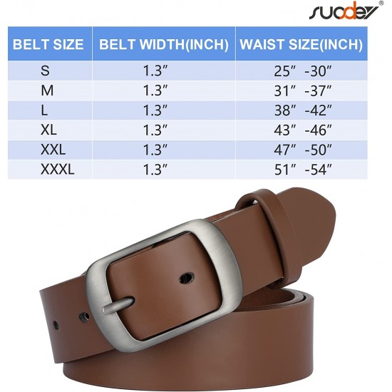 Fashion Womens Genuine Leather Belt, Cowhide Waist Belt with Pin Buckle for Jeans Pants