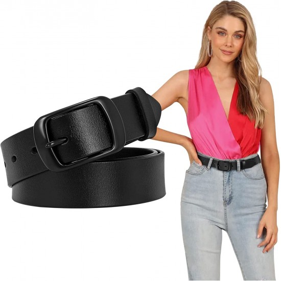 Fashion Womens Genuine Leather Belt, Cowhide Waist Belt with Pin Buckle for Jeans Pants