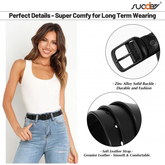 Fashion Womens Genuine Leather Belt, Cowhide Waist Belt with Pin Buckle for Jeans Pants