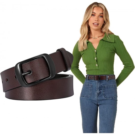 Fashion Womens Genuine Leather Belt, Cowhide Waist Belt with Pin Buckle for Jeans Pants