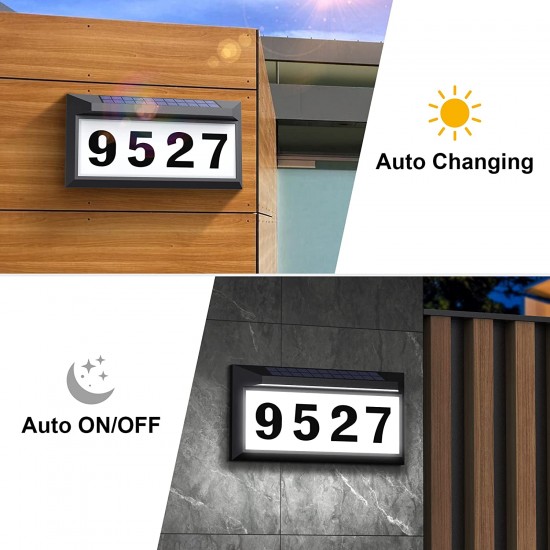 Solar Address Sign Lighted Address Numbers Outdoor Waterproof Illuminated LED Address Plaque House Numbers for Outside