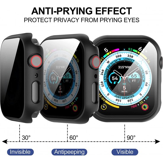 3 Pack Privacy Screen Protector Case for Apple  Watch Ultra SE Series 8 7 6 5 4 3 2 1, Anti-Peeping Ultra-Thin Tempered Glass Case Cover for iWatch 49mm 45mm 44mm 41mm 40mm 42mm