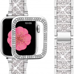 Compatible with Apple Watch Band 38mm + Case, Women Jewelry Bling Diamond Metal Strap & 2 Pack Bumper Frame Screen Protector for iWatch Series 3/2/1(Silver/38mm) Compatible with Apple Watch Band 38mm + Case, Women Jewelry Bling Diamond Metal Strap & 2 Pack Bumper Frame Screen Protector for iWatch Series 3/2/1(Silver/38mm)