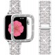 Compatible with Apple Watch Band 38mm + Case, Women Jewelry Bling Diamond Metal Strap & 2 Pack Bumper Frame Screen Protector for iWatch Series 3/2/1(Silver/38mm)